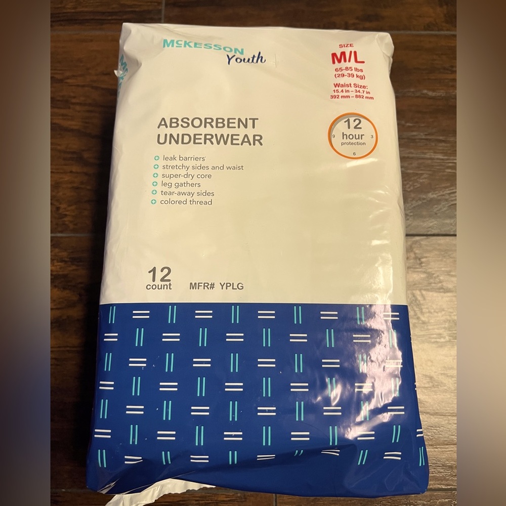 McKesson Youth Absorbent Underwear Size M/L 65-85 ibs Waist Size 15.4-34.7in